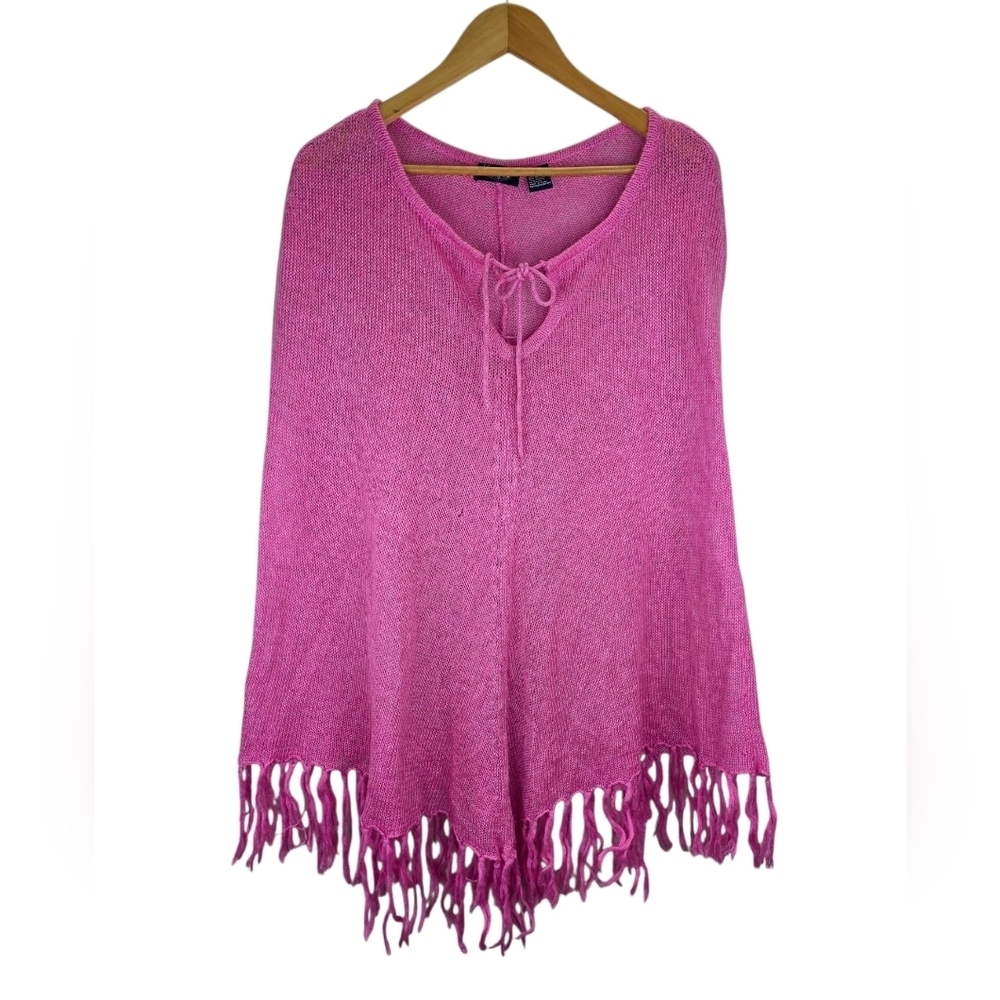 Y2k Angels Womens Pancho Ramie Wool‎  Pink Fringe Light Weight Size ONE SIZE
